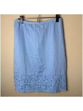 Vintage Old Navy 100% Linen Skirt Womens 8 Blue Embroidered 90s Y2K Cottage